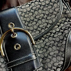 Coach Signature Jacquard & Leather HOBO Buckle Purse